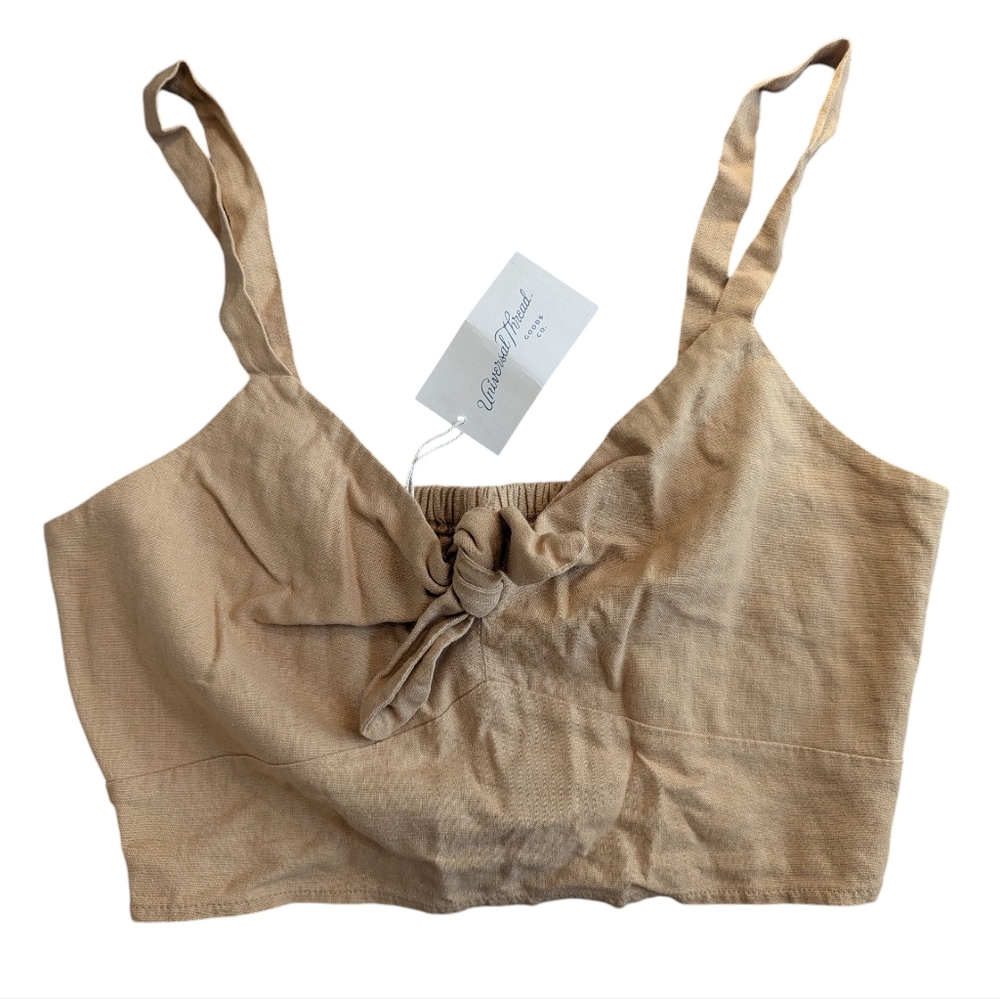 NWT Women's Universal Thread Tan Crop Top M Natural Fibers Linen